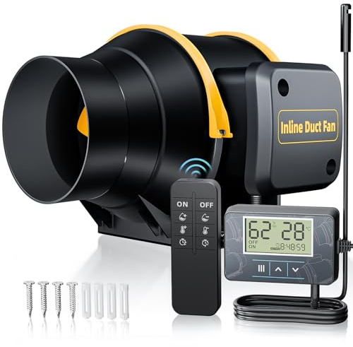 QiCrafe 100mm Extractor de Aire con Mando a Distancia,367m³/h Ventilador de Extracción Temporizador Sensor de Temperatura y Humedad, 30dB Motor de Cobre Puro, Protección Térmica,Cable VDE 3m, Negro