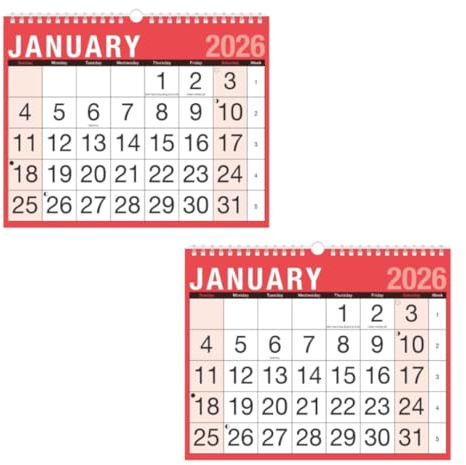 TIVADI 2026 Wall Desktop Planners and Calendars (Red, Black & White)