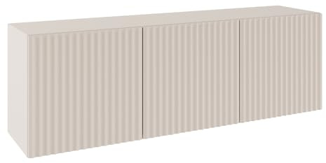 Mobile porta TV moderno 150 cm in beige cashmere con 3 ante push-to-open e vani capienti. Design elegante con frontali scanalati e bordi ABS resistenti, ideale per soggiorno contemporaneo.