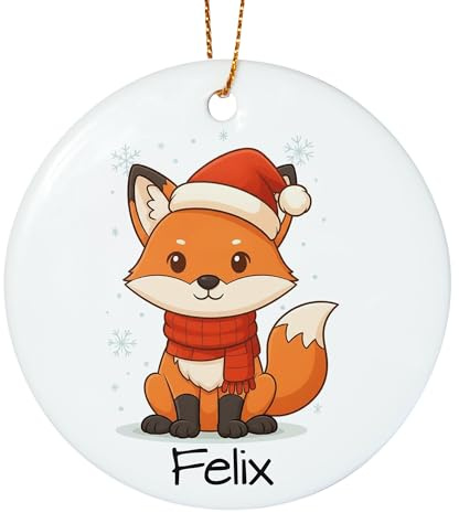 Weihnachtsanhänger personalisiert für Kinder, Baumschmuck mit Fuchs zum Nikolaus Weihnachten, Weihnachtskugel mit Name, Christbaumschmuck Weihnachtsbaum Anhänger Tier