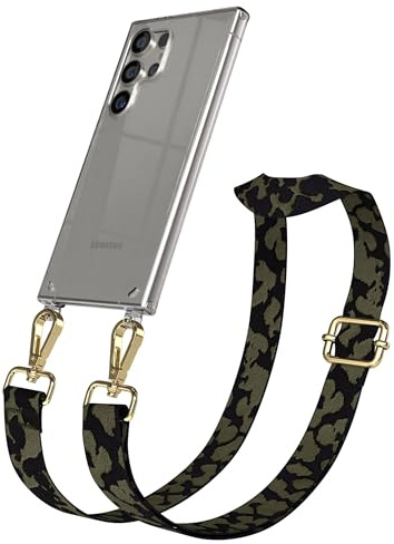 EAZY CASE Handykette - Verstellbares Taschenband kompatibel mit Galaxy S24 Ultra, Schulterriemen, Handykordel mit Silikon Hülle, Umhängetasche, Dunkelgrün Camouflage Gold