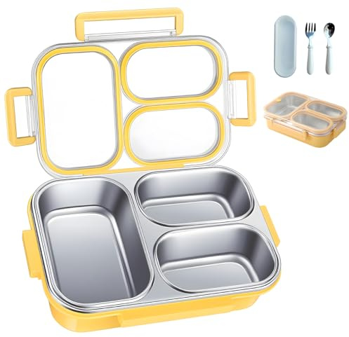Bento Box Lunch Boxes, 750ml Compartment Lunch Box, Stainless Steel Lunch Box -3 Compartments, Leakproof Lunch Boxes with Spoons and Forks, Bento Boxes for Kids/Adults in School, Office & Outdoor
