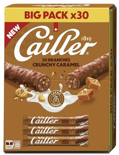 Cailler Branche Crunchy Caramel, Chocolat au Lait avec Praliné et Morceaux de Caramel, 30 Branches, 690g