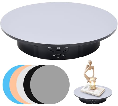 HENYEER Plato Giratorio eléctrico de 20 cm con 5 Fondos, Plato Giratorio para fotografía, rotación de 360°, Capacidad de Carga de 8 kg, Plato Giratorio para Accesorios de grabación de vídeo y Joyas