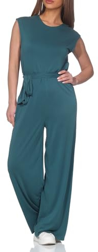 Vila Damen Jumpsuit Overall kurzarm mit Gürtel Sommer Einteiler mit weitem Bein VIModala O-Neck