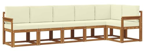 vidaXL Outdoor-Sofagarnitur mit Kissen 6 pcs Natur und Creme, Modernes Garten-Sofa, Langlebiges Outdoor-Sofa-Set, Lounge-Möbel für die Terrasse, Bequeme Sitzgelegenheiten