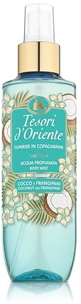 Tesori d'Oriente, Acqua Profumata Corpo, Cocco e Frangipani, Sunrise in Copacabana, Fragranza Fruttata, Fresca e Morbida, 200ml
