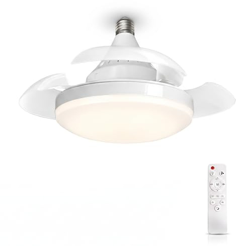 MARSI Ventilatore da Soffitto con Luce LED 40 cm, Lampadario con Ventilatore E27, 3 Pale Retrattili, Motore DC, 3 Velocità, Luce Dimmerabile, Telecomando, per Camera e Studio
