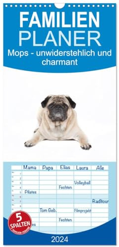 Familienplaner 2026 - Mops - unwiderstehlich und charmant mit 5 Spalten (Wandkalender, 21 cm x 45 cm), CALVENDO: Dieser Kalender zeigt den Mops in ... einem reinweißem Kalender. (CALVENDO Tiere)