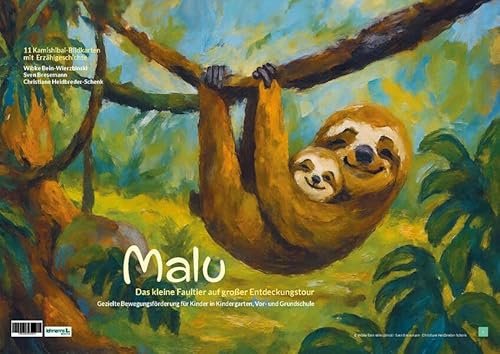 13 Kamishibai-Bildkarten mit Erzählgeschichte zum gleichnamigen Buch „Malu - Das kleine Faultier auf großer Entdeckungstour - Gezielte ... «Kiu und das Regenwaldfest»