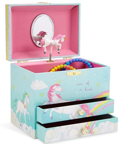 Jewelkeeper Einhorn Schmuckkästchen für Mädchen - Rosa Spieluhr Schmuckschatulle mit Spiegel und 2 Ausziehschubladen - The Beautiful Dreamer Melodie - zur Aufbewahrung von Kinderschmuck