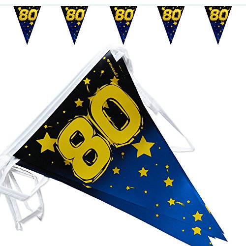 Goodymax 80. Geburtstag Wimpelkette Stars/Gold Metallic 6,8 m lang