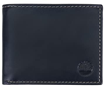Timberland Men's Leather Wallet with Attached Flip Pocket Travel Accessory-Bi-Fold, Navy (Cloudy), One Size