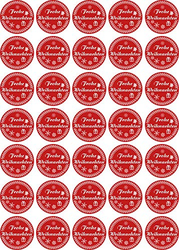 Frohe Weihnachten - Aufkleber rund 30x30mm für Weihnachten 35 Stück - rot Vintage - Labels - Stickers - Weihnachtskalender - Weihnachten - Advent - rund - zum Aufkleben für Geschenke oder Karten