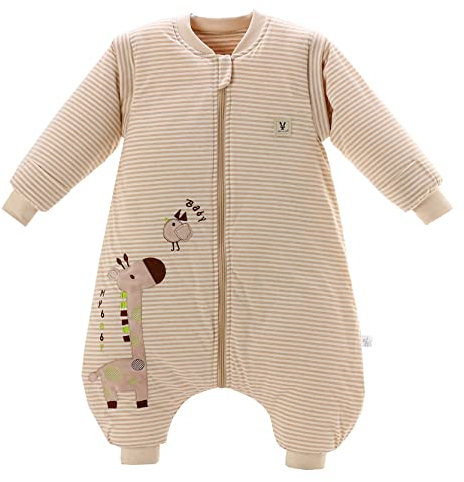 Chilsuessy - Gigoteuse d'hiver - Avec pieds et manches longues amovibles - Motif de girafe - Épaisse (2,5 tog) - En coton biologique - Pour bébé de 1 à 6 ans - Taille L : 110 à 120 cm