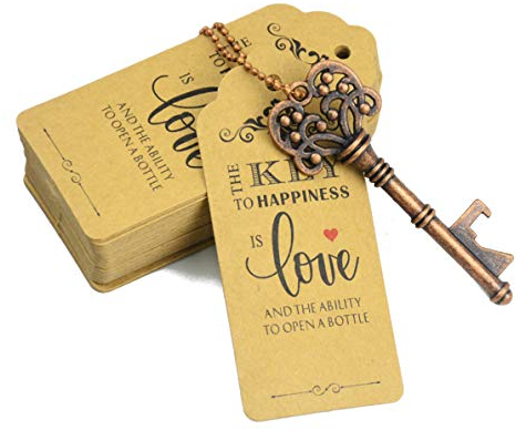 Aokbean 52pcs Rustic Vintage Key Bottle Opener Party Favor Wedding Favor Guest Souvenir Gift Set with Escort Thank You Tag Card and Keychain(Antique Copper)