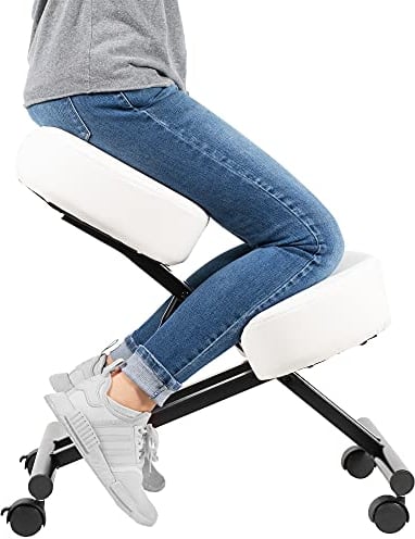DRAGONN Ergonomischer Kniestuhl, Verstellbarer Hocker für Zuhause und Büro – Verbessern Sie Ihre Haltung mit einem abgewinkelten Sitz, Dicke Bequeme Kissen weiß