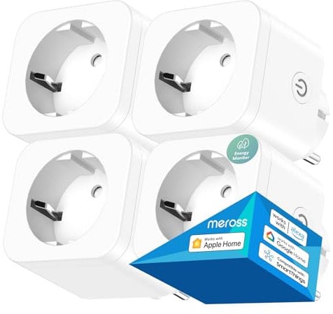 Meross Enchufe Inteligente para Apple HomeKit con Medición de Consumo, 16A Enchufe Inteligente con Control Remoto y Temporizador, WiFi Enchufe Compatible con Alexa, Google Home y SmartThings, 4 Pcs