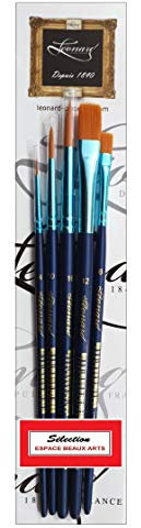 Pinceau Leonard Blue Line synthétique Série 80RO rond 4.10.16, Série 80PL. Brosse Plate 6.12. SET 5 PCS Pour aquarelle, peinture à l'huile et acrylique