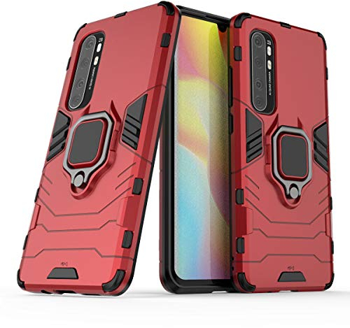 Max Power Digital Cover per Xiaomi Mi Note 10 Lite con Anello, Custodia Supporto Magnetica Rigida Resistente Antiurto Doppio Strato Protettiva Calamita Bumper Case (Xiaomi Mi Note 10 Lite, Rosso)