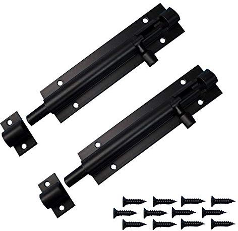 2Pcs Door Bolt Tower Bolt Gate Bolt Black Door Lock Bolts 6 Inch Security Slide Latch Sliding Latch Lock Shed Lock Heavy Duty Barrel Bolt Sliding Bolt Catch for Bathroom Door Internal Wooden Garden