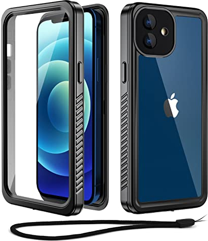 Beeasy Kompatibel mit iPhone 12 Hülle Wasserdicht, Outdoor Militärschutz Stoßfeste Staubdicht Schutzhülle, 360 Grad Schutz mit Displayschutz iPhone 12 Case (6,1''), Schwarz