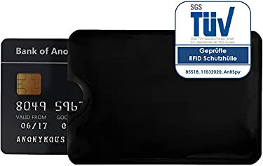 AntiSpyShop RFID Schutzhülle, TÜV geprüft, NFC Blocker - Kreditkarte, Bank EC Karte, Krankenkassenkarte (Schwarz)