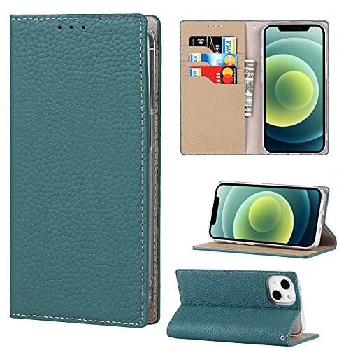 Copmob Case Compatible for iPhone 13,Premium Genuine Leather Flip Wallet Case,[3 Card Slots][Magnetic Closure][RFID-Blocking],Protective Case Cover for iPhone 13 - Sky Blue