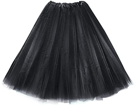 Carnavalife Tutu Falda Elástico para Mujer Niña, Falda Purpurina Brillante, Falda de Tul de 3 Capas de Longitud 30cm 40cm 70cm, Falda Ballet para Disfraces Danza (70cm, Negro)