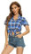 Aeslech Chemise Femme Chemisier à Carreaux Chic Boutonnée Manche Courte D'été 3 Bleu Tag 4XL