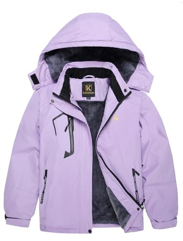 Keevoom Girls Ski Jacket,Little Girls Windproof Extreme Temp Fleece Warm Winter Coat Waterproof Thick Stylish Snow Jackets Purple 4/5