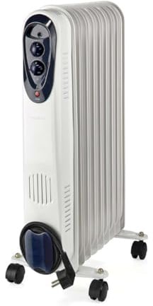 Nedis HTOI30WT9 - Mobiler Ölradiator - 2000 W - 3 Heizstufen (800/1200/2000 W) - 9 Rippen - Einstellbares Thermostat - Umkippschutz - Weiß