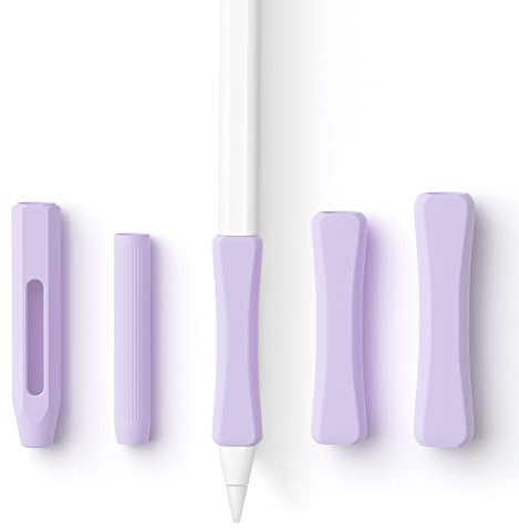 5 Pack Pencil Grips Compatible with Only Apple Pencil 2nd Generation Silicone Ergonomic Design Sleeve Holder(Lavender)