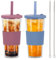 ZgoEC 2 Pack Reusable Bubble Tea Cup with Lids and Straw, 730ml/24oz Clear Iced Coffee Tumbler, Leakproof Smoothie Tumbler Plastic Drinking Cups, Double Wall Bubble Tea Cup with Wide Straw for Drinks