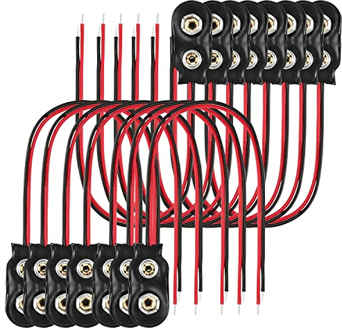 ZIOYA 15 Stück 9 V Batterie-Clips, 9 V, Batterie-Clips, Typ 9 V, Batterieanschluss, mit 150 mm Lenkradkabel, für Heimwerker, Solenoide, LED-Streifen