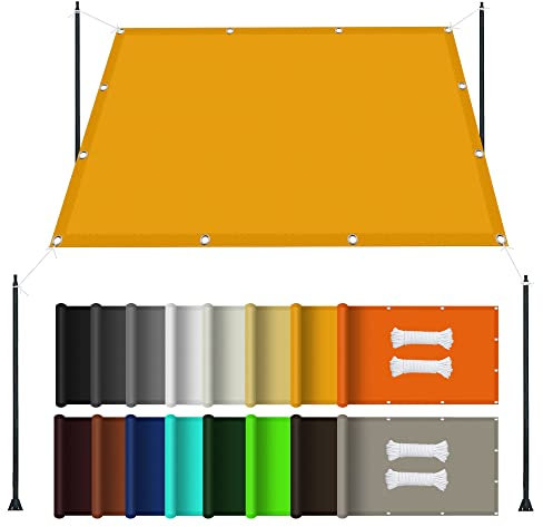 Rechteckige Sonnenschutztuch 3 x 4 m, Wasserdichtes Unkrautvlies für Terrasse mit Ösen und Befestigungsseile Sonnenschutzsegel für Balkon Garten, Golden