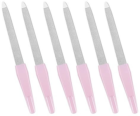 Limas de uñas para uñas naturales (6 unidades), limas de uñas de metal de espada hechas de acero inoxidable con mango antideslizante, limas de uñas de doble cara, grano de zafiro para uñas naturales,