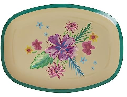 Rice Melamaingeschirr Serie Arda Bloom Print, Blumendruck auf beigem Grund (Rectagular Plate 22 x 30 cm)