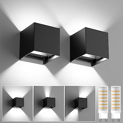 HaoDrisk Wandlampe mit Austauschbarer G9 LED lampe Einstellbar Abstrahlwinkel Einstellbar Abstrahlwinkel aussenbeleuchtung IP65 Wasserdichte Wandleuchte Innen/Aussen Kaltweiß 6000K Schwarz