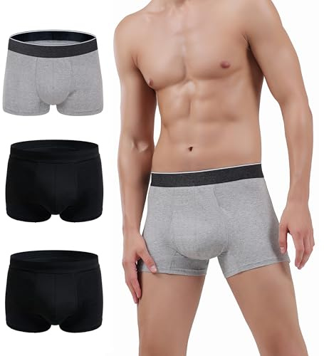 AIRCUTE Waschbare Absorptionsfähigkeit Harninkontinenz normale Unterwäsche für Männer, atmungsaktive, weiche Boxershorts für Blasenlecks, 3er-Pack (X-Large, Schwarz-Schwarz-Grau)
