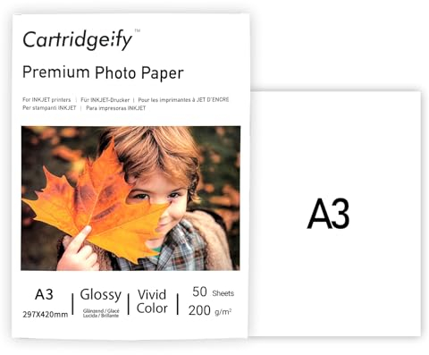 Cartridgeify Inkjet Hochglanz-Fotopapier A3 200 g/m², 50 Blatt, für Canon HP Epson Brother Tintenstrahldrucker