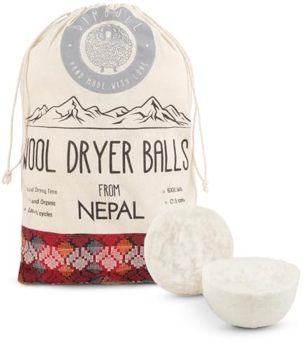 DimBull Wool Tumble Dryer Balls for Laundry - 6 XXL Organic Merino Sheep Wool Dryer Balls Handmade in Nepal | Reusable Fabric Softening Drying Balls for Tumble Dryer Reduces Drying Time | 7.5cm, 60g.