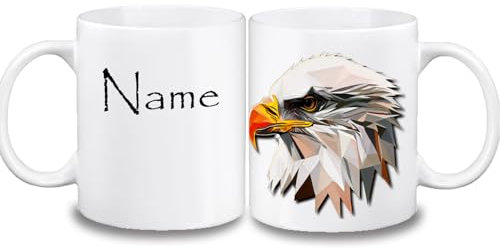 Kinder Tasse mit Name/Farbwahl Tasse + Schriftwahl für Name + Keramik oder Kunststoff (Adler)