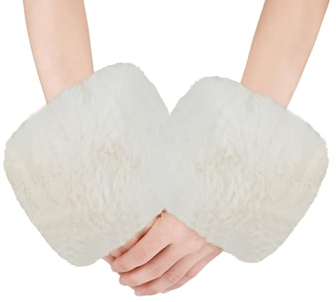 XIHIRCD Armstulpen, Weiche Flauschige Manschettenwärmer Pelzmanschetten für Ärmel Winter Pelzige Kurze Armstulpen Stretch Kunstfell Pulswärmer für Frauen Mädchen Kostüm (Beige)