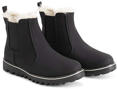 Polar Chelsea-Nubukleder für Damen, Memory-Schaum, wasserdicht, Gummi, gefaltete genähte Sohle, mit Kunstfell gefüttert, Schwarz , 42 EU