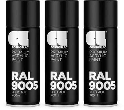 COSMOS LAC Sprühlack Sprühdose - 400ml - Sprühfarbe für den DIY-Bereich, geeignet für alle Oberflächen - Lackspray (3, RAL 9005 - schwarz glänzend)
