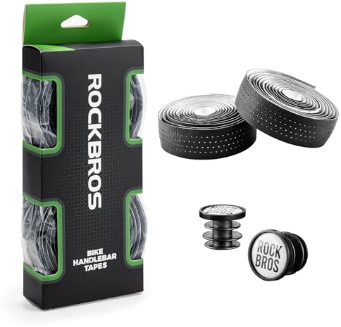 ROCKBROS Lenkerband Rennrad Rutschfest Stoßdämpfend Griffband für Fahrräder Gravel Tennis mit Abklebeband und Lenkerstopfen 210 x 3 CM 2 Rollen Schwarz