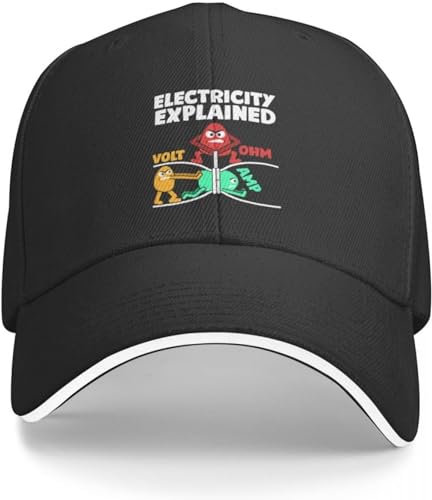 Baseballmütze Hip-Hop Sonnenhut Elektrizitäts-T-Shirt lustiges Elektriker-Design erklärt Elektrizität Baseballmütze niedliche Schutzhelme Hüte für Damen und Herren Geburtstagsgeschenk