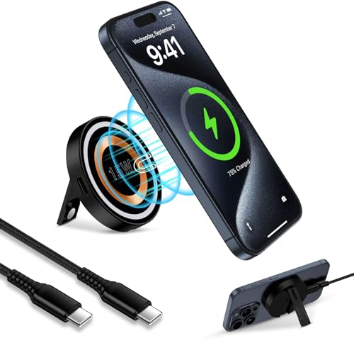 Magnetisches Wireless Charger, 15W Magsafe Kabelloses Ladegerät für iPhone 16/15/14/13/12 Pro, Induktive Ladestation Pad Handy Ständer für Samsung Galaxy S25/S24/S23/S22/S21, Google Pixel 9 8 Pro/7/6