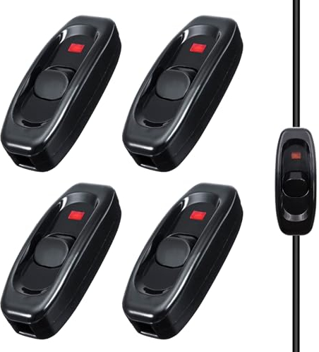 4 interruptores de lámpara intermedios con luz LED de control de 250 V 10 A, interruptor de cuerda para escritorio, lámpara de cama, lámparas de mesa, pequeños electrodomésticos (negro)